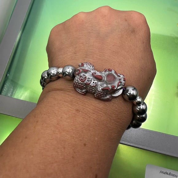 HEMATITE + CINNABAR NATURAL BRACELET size 7” - Picture 9 of 12